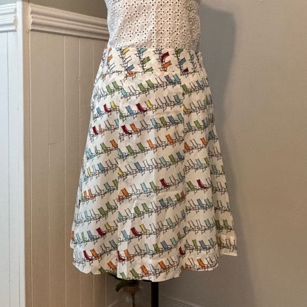 Liz Claiborne White Multicolor Beach Chairs A Line Summer Skirt Size 8